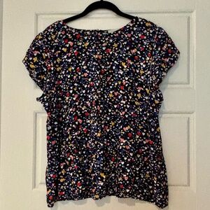LOFT Heart Tulip Sleeve Peplum Top in Forever Navy Size L